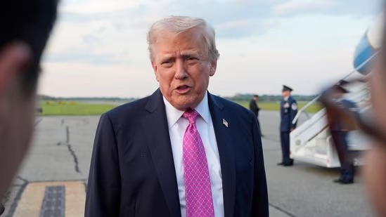 US President Donald Trump addressing media