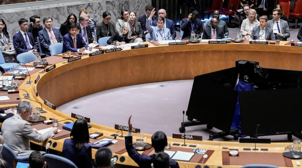 Members of the United Nations Security Council vote on a resolution by Russia and China to delay by six months the reimposition of sanctions on Iran during the 80th UNGA on September 26, 2025