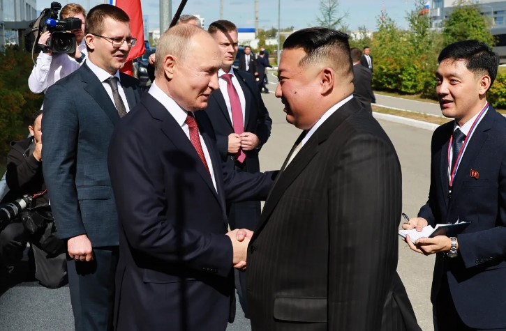 Putin and Kim shook hands for about 40 seconds at the entrance of the Vostochny Сosmodrome.