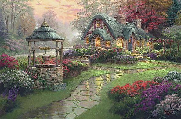 Make A Wish Cottage - Painting by Thomas Kinkade
