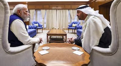 Indian Prime Minister Narendra Modi and UAE President Sheikh Mohamed bin Zayed Al Nahyan